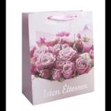 Iris virágcsokor mintás Szalagfüles Papír ajándéktasak születésnapra (26x32 cm) - Rózsaszín (371261)