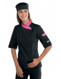 Isacco Női szakácskabát - fekete-pink, rövid ujjú