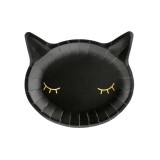 Ismeretlen Fekete macskafej alakú papírtányér, 6 db - 22 x 20 cm