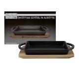 itália konyha Öntöttvas szögletes sütőtál fa alátéttel