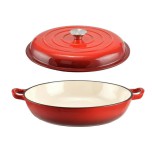 itália konyha Zománcozott Öntöttvas Szeletsütő lábas fedővel 30*6 cm piros