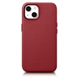 iCarer Case Leather valódi bőr tok iPhone 14 Plus piros (MagSafe kompatibilis)