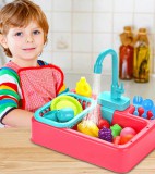 Játékmosogató Gyerekeknek, Kreatív Játék, Önműködő, Vízforgató funkcióval, Tartozékokkal, RÓZSASZÍN