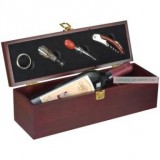 Jesolo boros szett, bortartó fa díszdoboz, 4 eszközzel