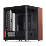 Jonsbo TK-0 miniITX számítógépház, diófa előlap, alu-acél váz, edzett üveg, fekete