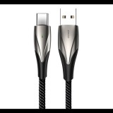 JOYROOM adatkábel és töltő (USB - Type-C, 3A, gyortöltés támogatás, 100cm, cipőfűző minta, LED jelzés) FEKETE (S-1030G2) (S-1030G2) - Adatkábel
