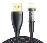 JOYROOM adatkábel (USB - lightning, 2.4A, 20W, gyorstöltő, 120cm, cipőfűző, LED jelzés) FEKETE