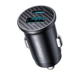 JOYROOM autós töltő USB+Type-C aljzat (15W, PD gyorstöltő, mini, karbon minta) FEKETE