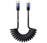 JOYROOM CRYSTAL CLEAR adatkábel (Type-C - lightning, 30W, 2A, PD gyorstöltő, 150cm, spirálkábel) FEK