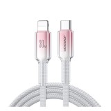 Joyroom crystal-clear adatkábel (type-c - lightning, 3a, gyorstöltő, 120cm, cipőfűző) fehér