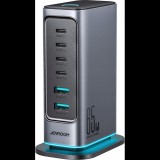 Joyroom JR-T cm02 Hálózati Töltő 2xUSB-A És 4x-USB-C Csatlakozással GaN 65W-Sötétszürke (6956116795528)