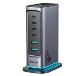 JOYROOM JR-TCM02 hálózati töltő 2 USB+4 Type-C aljzat (65W, GaN, PD gyorstöltő) SÖTÉTSZÜRKE