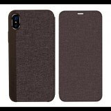 JOYROOM LEON tok álló, bőr hatású (aktív FLIP, oldalra nyíló, textilbevonat) BARNA [Apple iPhone XS 5.8] (JR-BP357_BR)