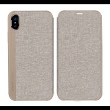 JOYROOM LEON tok álló, bőr hatású (aktív FLIP, oldalra nyíló, textilbevonat) VILÁGOSBARNA [Apple iPhone XS 5.8] (JR-BP357_K)