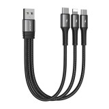 Joyroom S-01530G11 3az1-ben USB-A - 2x USB-C/Lightning kábel 3.5A, 0.15m fekete (6941237187598) - Adatkábel