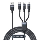 JoyRoom S-1T3018A18 USB-A apa - Micro USB/USB-C/Lightning apa 2.0 Adat és töltőkábel - Fekete (0.3m) (S-1T3018A18 0.3M BL)