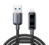 JOYROOM STARFLIGHT adatkábel (USB - lightning, 3A, PD gyorstöltő, LED jelzés, 120cm) FEKETE