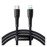 Joyroom starry adatkábel (type-c - lightning, 30w, pd gyorstöltő, 100cm, led jelzés) fekete