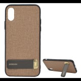 JOYROOM szilikon telefonvédő (textil bevonat, kitámasztó) BARNA [Apple iPhone XS 5.8] (JR-BP496_BR)