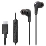 JVC HA-FR9UC-B vezetékes fülhallgató USB-C csatlakozóval, mikrofonnal és vezérlővel, 4 méretű szilikon gumiharanggal