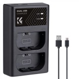 K&F Concept hordozható dupla LC-E6 akkumulátor töltő, USB-C, 2db LP-E6NH akkumulátorhoz KF-28-0007