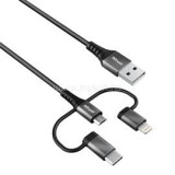 Kábel - Keyla Extra-Strong 3In1 (1m; fekete; USB - USB-C/Lightning/MicroUSB csatlakozó) (TRUST_23572)