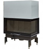 Kályhásbolt.hu 89x49x45 S 2.0 jobbos saroküveges kandallótűztér liftes ajtóval fekete Keramott béléssel