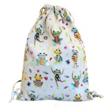 Kámán Lászlóné EV 1171 Bp. Rákoskerti utca 1. Aztadejó bohóc békák tornazsák fehér alapon 30x40 cm