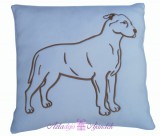 Kámán Lászlóné EV 1171 Bp. Rákoskerti utca 1. Hímzett kutyás polár párna barna hímzéssel