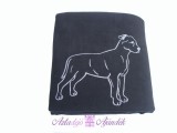 Kámán Lászlóné EV 1171 Bp. Rákoskerti utca 1. Hímzett kutyás polár takaró fekete szürke hímzéssel