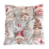 Kámán Lászlóné EV 1171 Bp. Rákoskerti utca 1. Karácsonyi székpárna holdon ülő piros sapkás manók szivacs töltettel 35x35 cm