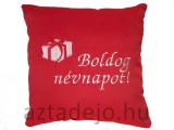 Kámán Lászlóné EV 1171 Bp. Rákoskerti utca 1. Névnapi párna 35x35 cm piros