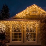 Karácsonyi 200 Led jégcsap függöny, 200db meleg fehér világító Led+1db hideg fehér ami felvillan! IP44 kültérre is, időzítő, vezérlő. Life Light Led.