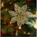 Karácsonyi dísz -csipeszes-glitteres virág - 58947A