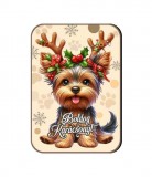 Karácsonyi fa hűtőmágnes, Yorki kutya karácsonya