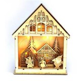 Karácsonyi ház alakú 23,5x29cm/meleg fehér LED-es fa fénydekoráció (IRIS_308-03)