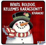 Karácsonyi hűtőmágnes, hóember csíkos sállal