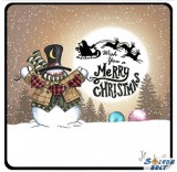 Karácsonyi hűtőmágnes, Merry Christmas, cilinderes hóember