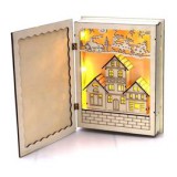 Karácsonyi könyv mintás 44,5x30cm/meleg fehér LED-es fa kinyitható fénydekoráció (IRIS_307-01)
