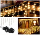 Karácsonyi kültéri jégcsap fényfüzér 15 méter 300 LED Meleg fehér