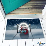 Karácsonyi lábtörlő, maci pár a havas padon