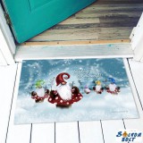 Karácsonyi lábtörlő, manók gombákon a havon