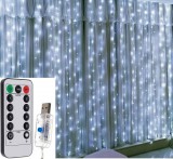 Karácsonyi LED fényfüggöny USB tápcsatlakozású 300 LED 3x3 méter MM7217USB Hideg Fehér