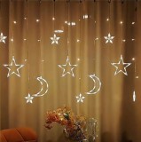 Karácsonyi Led függöny, kül-és beltéri, csillag, hold figurával, 183 db hideg fehér Leddel, időzítős. Life Light Led 2 év garancia!