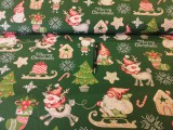 Karácsonyi mintás pamutvászon - zöld alapon rénszarvas - télapó mintás -160 cm
