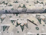 Karácsonyi sötétzöld manós pamutvászon textília