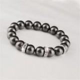 Karkötő, fekete SWAROVSKI® gyöngyből, fehér kristállyal, 10mm, ART CRYSTELLA®