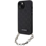 Karl Lagerfeld KLHCP14SSACKLHPK iPhone 14 6.1" fekete keménytok Saffiano monogramos lánccal