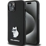 Karl Lagerfeld KLHCP15MSMHCNPK iPhone 15 Plus 6.7" fekete szilikon Choupette fém kitűzős tok