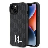 Karl Lagerfeld KLHCP15SPKLPKLK iPhone 15 6.1" fekete keménytok bőr fém monogram logóval
